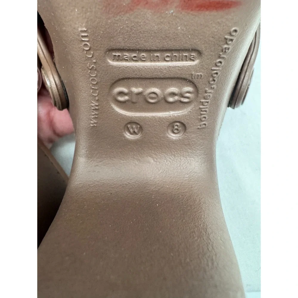 Crocs Cyprus Heeled Slip On Sandal Shoe 8 Brown / Brown Boho Earthy Beach 3.75